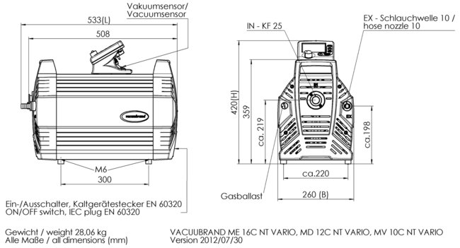 ME 16C NT VARIO - 尺寸規(guī)格表