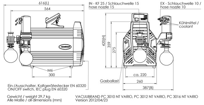 PC 3012 NT VARIO - 尺寸規(guī)格表